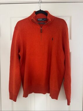 Polo by Ralph Lauren Men's Orange Quarter-Zip Sweater